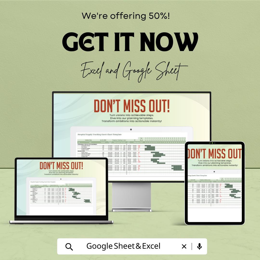 Hospital Supply Tracking Gantt Chart Template Excel Google Sheets, Medical Inventory Tracker Spreadsheet, Healthcare Supply Management Tool