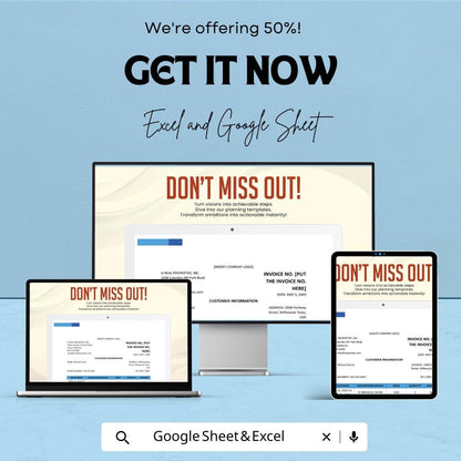 Blank Real Estate Invoice Sheet | Excel & Google Sheets Template | Customizable Real Estate Invoice | Instant Download |