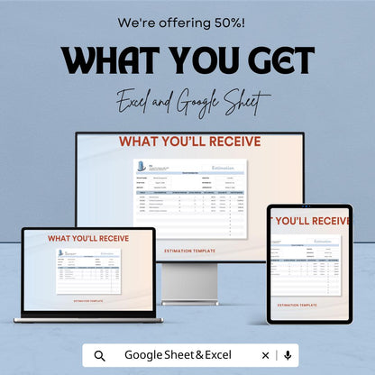 Estimation Template | Project Cost Estimator | Excel & Google Sheets Budget Planner | Work Estimate Sheet for Businesses