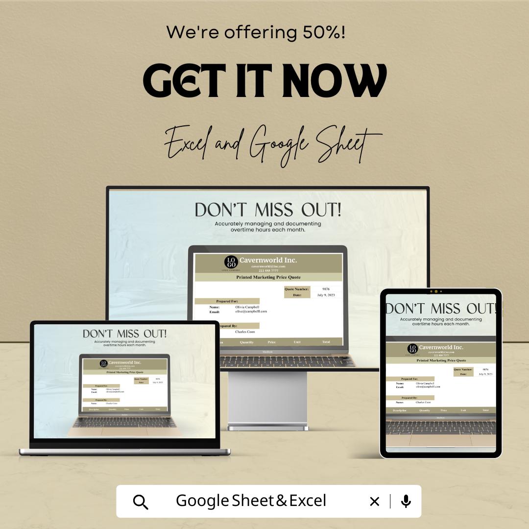 Sample Business Price Quotation Sheet | Excel and Google Sheets Template | Customizable & Professional | Instant Download