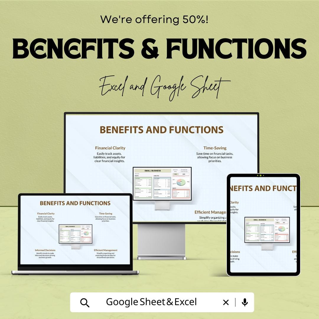 Small Business Balance Sheet Template | Google Sheets | Asset Liability Equity Tracker | Business Finance Statement | Editable Spreadsheet