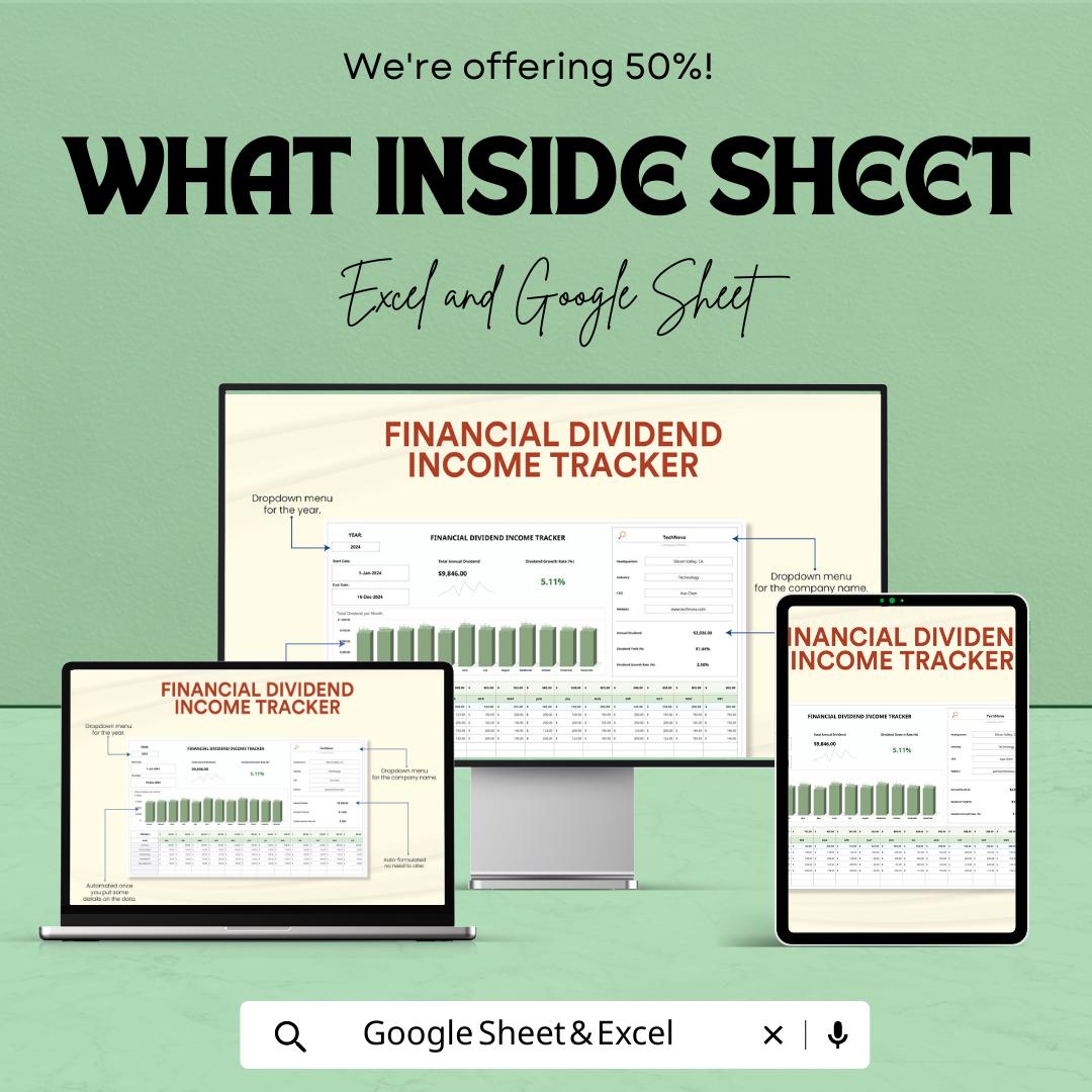 Financial Dividend Income Tracker Template | Dividend Tracker Spreadsheet | Passive Income Planner | Excel & Google Sheets