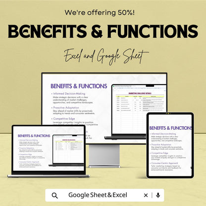 Marketing Analysis Dashboard Template, Market Research Tracker, Excel & Google Sheets Marketing KPI Dashboard, Competitor Analysis Tool
