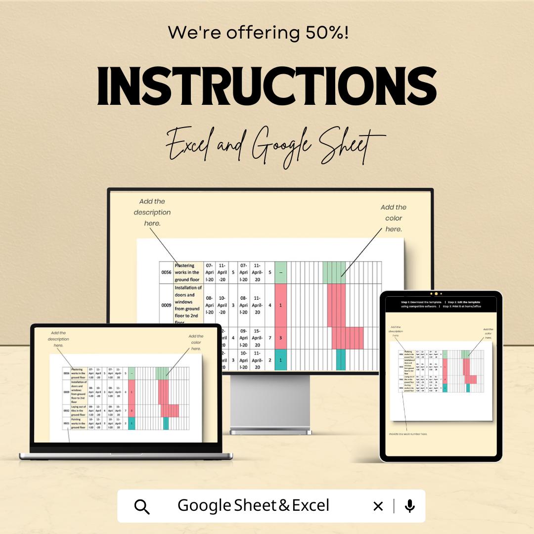 Construction Look Ahead Schedule Template | 2 Week Planner | Project Management Tool | Editable Construction Schedule | Instant Download