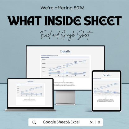 IT Financial Capital Expenditure Forecast Template | IT Budget Planning Spreadsheet | CapEx Forecast Tracker | Excel & Google Sheets |