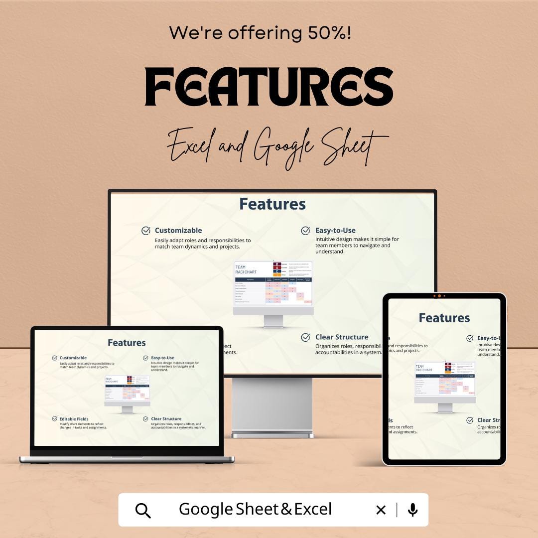 Team RACI Chart Template Excel & Google Sheets | Responsibility Matrix | Project Role Assignment Tracker | Team Workflow Planner