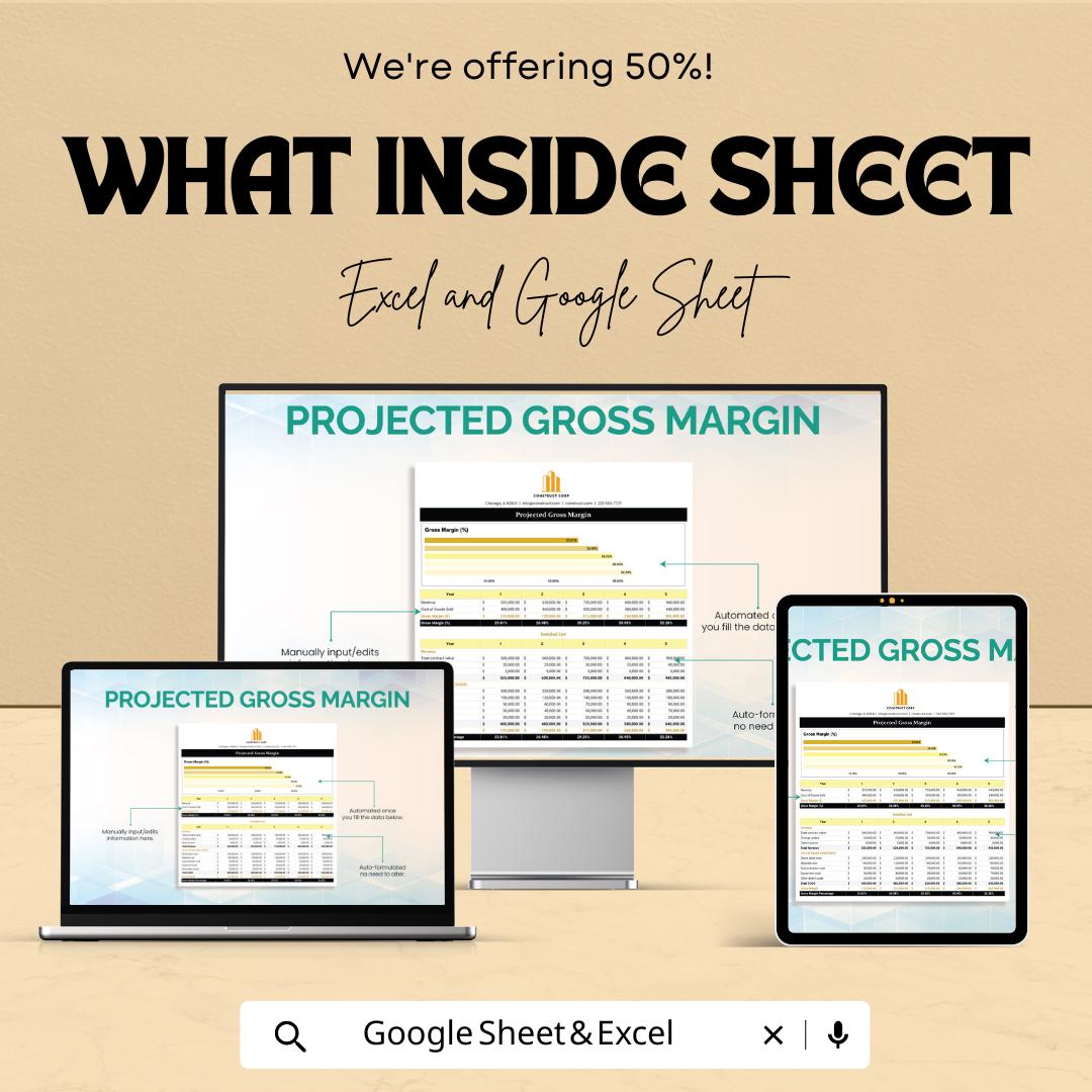 Projected Gross Margin Template | Gross Margin Calculator | Profit Forecasting Tool | Business Financial Planning Template