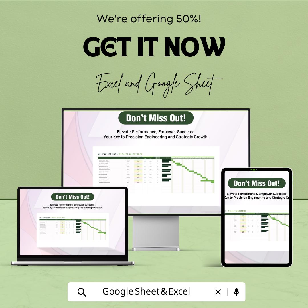 KPI Engineering Template | Google Sheets & Excel Dashboard | Project KPI Tracker | Engineering Performance Monitoring Spreadsheet