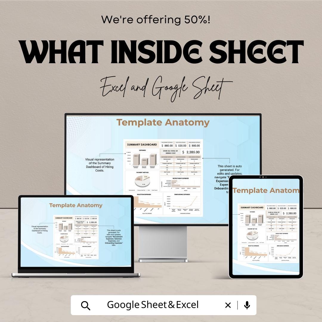 Hiring Costs Tracker Template | Recruitment Budget Spreadsheet Excel & Google Sheets | HR Expense Dashboard | Hiring Budget Planner