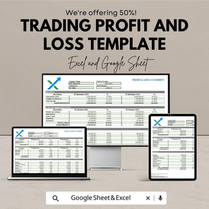 Trading Profit and Loss Template | Excel & Google Sheets | Financial Statement Tracker | Business Accounting Tool | Trade PL Report |
