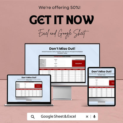 Principal Amortization Schedule Template | Loan Payment Calculator | Mortgage Amortization Spreadsheet | Loan Repayment Tracker