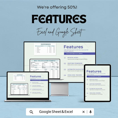 Bill Calculator | Monthly Budget Planner | Expense Tracker Spreadsheet | Personal Finance Template | Budget Calculator Sheet