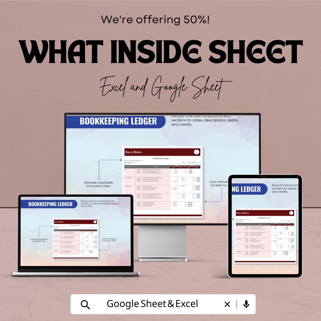 Bookkeeping Ledger Template | Small Business Accounting Spreadsheet | Expense Tracker | Financial Ledger | Google Sheets & Excel |