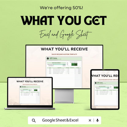 Sales Reconciliation Sheet Template for Excel and Google Sheets | Financial Management Spreadsheet | Track Sales, Additions & Deductions |