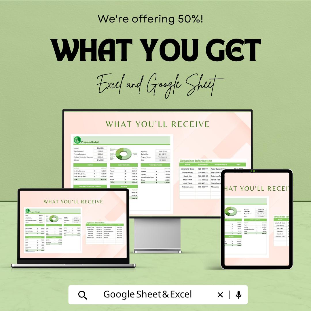 Program Budget Template | Event Budget Planner | Nonprofit Budget Spreadsheet | Expense Tracker | Financial Planning Template