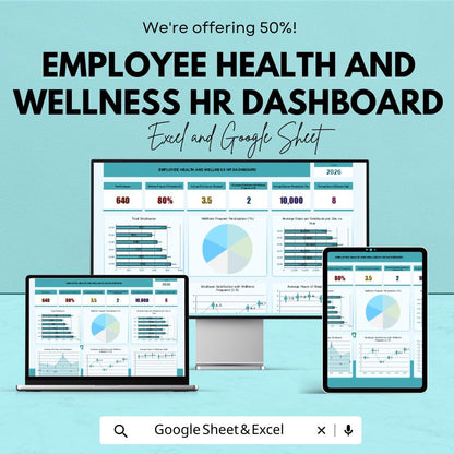 Employee Health and Wellness HR Dashboard | Excel and Google Sheet | Track Employee Well-Being & Program Engagement