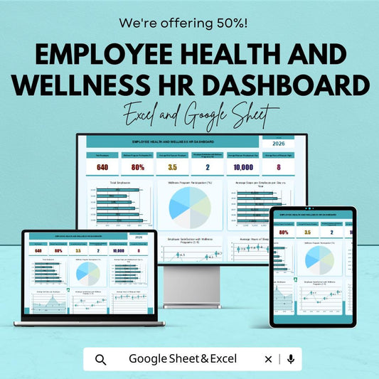 Employee Health and Wellness HR Dashboard | Excel and Google Sheet | Track Employee Well-Being & Program Engagement