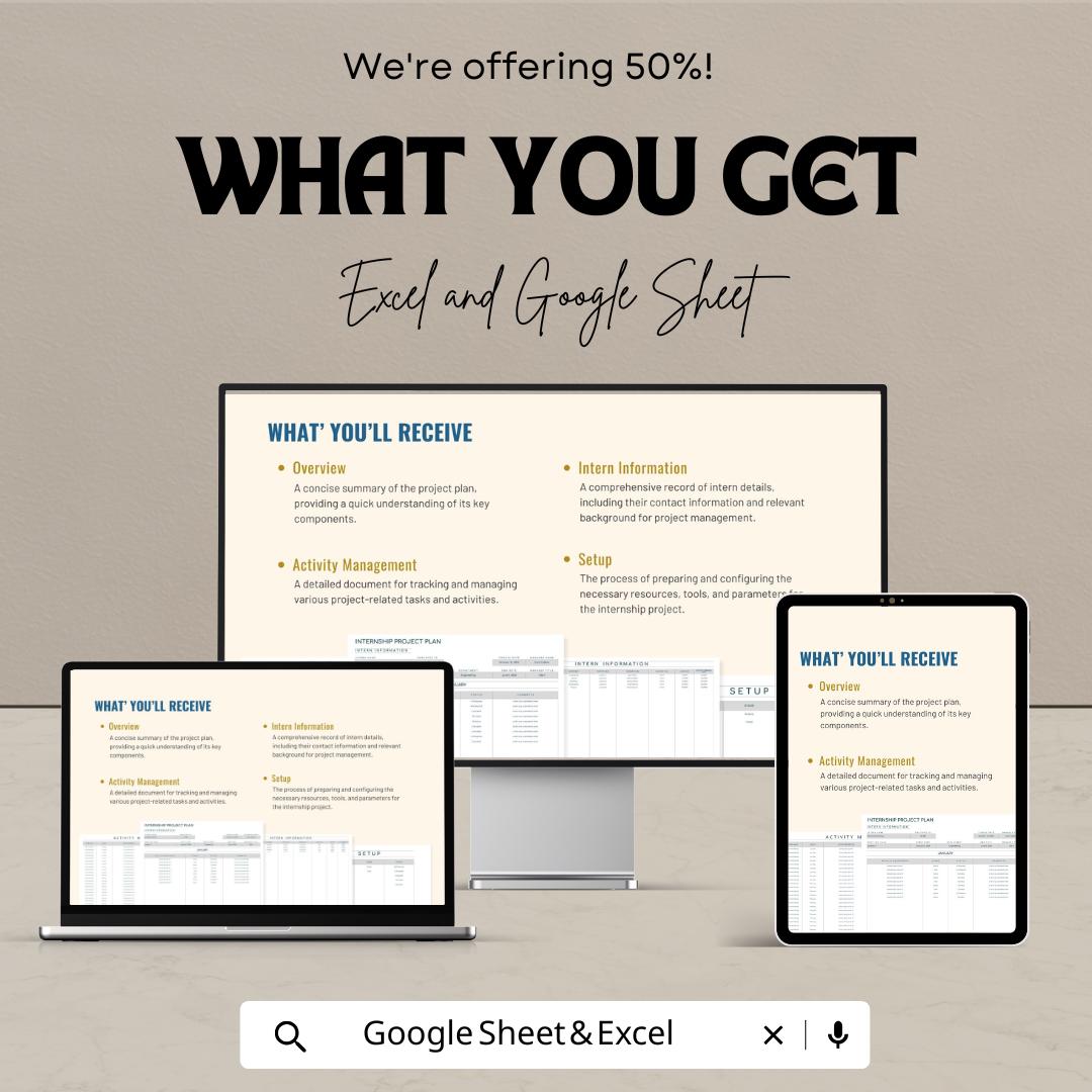 Internship Project Plan Sheet | Excel & Google Sheets Template | Internship Tracking | Activity Management Template | Project Plan Template