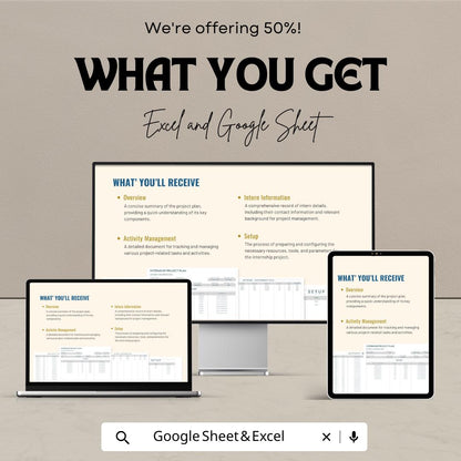 Internship Project Plan Sheet | Excel & Google Sheets Template | Internship Tracking | Activity Management Template | Project Plan Template