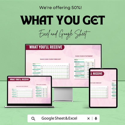 SaaS Cash Flow Forecast Template , Startup Financial Model, SaaS Finance Tracker, Cash Flow Projection Spreadsheet, SaaS Budget Planner