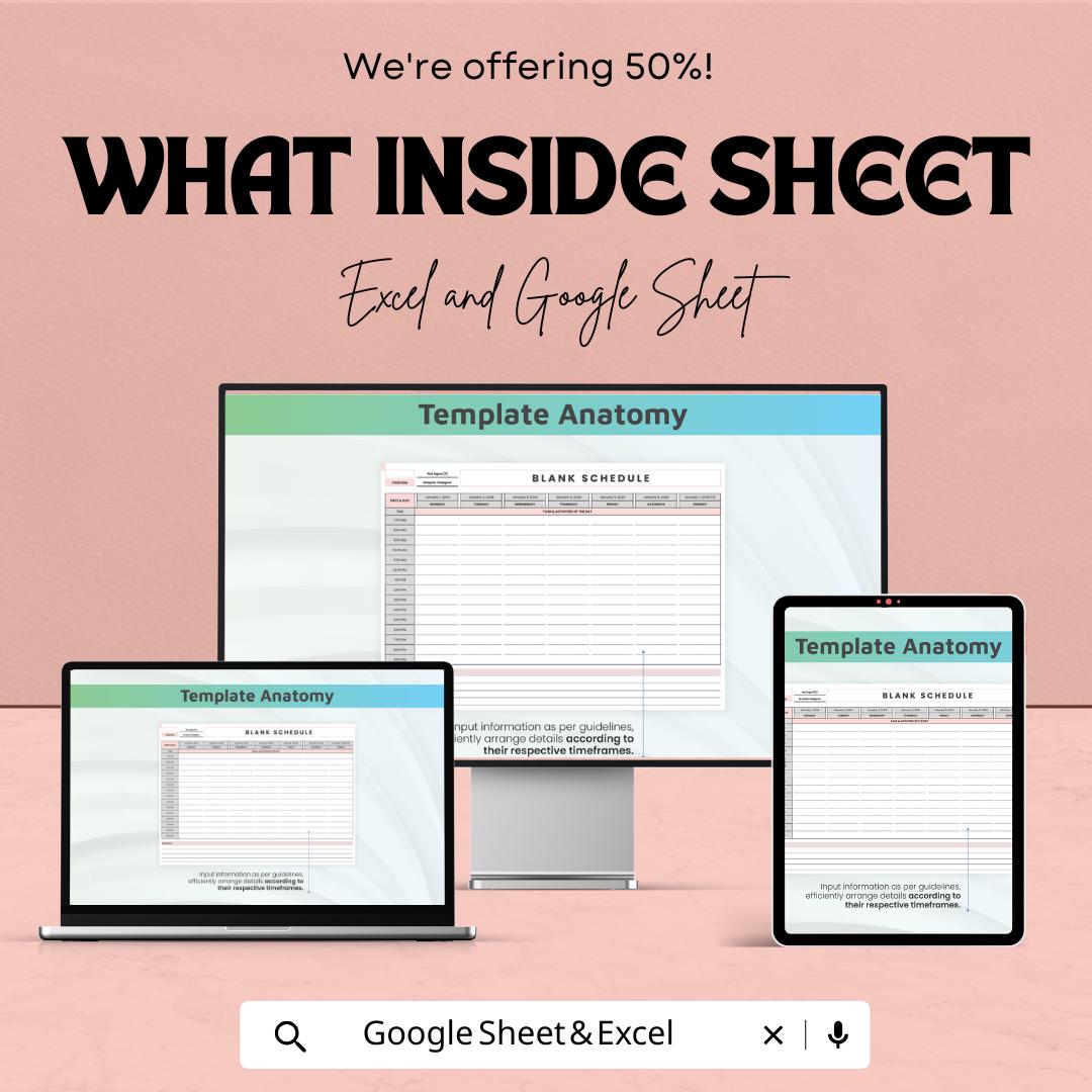 Blank Schedule Sheet - Customizable Weekly Planner - Excel & Google Sheet - Time Management Template - Printable Daily Schedule