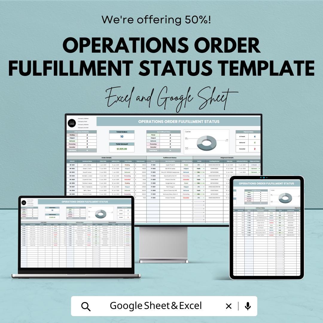 Order Fulfillment Status Tracker | Excel & Sheets