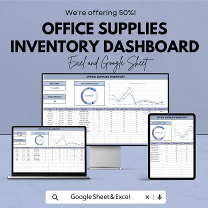 Office Supplies Inventory Dashboard | Google Sheets & Excel | Track Stock, Manage Office Supplies Efficiently | Budgeting Tool