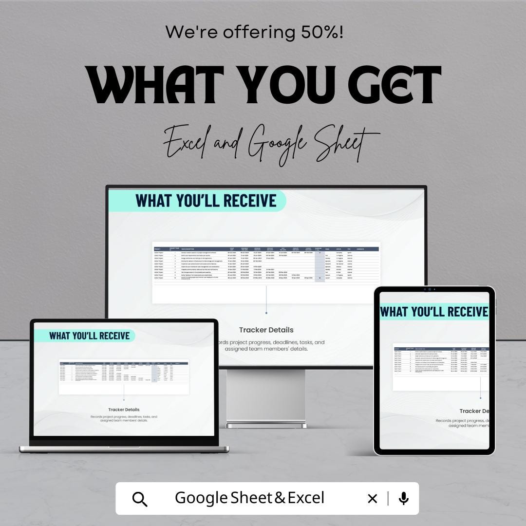 Project Pipeline Tracker Template | Project Management Spreadsheet | Task & Progress Tracker sheet | Project Status Dashboard