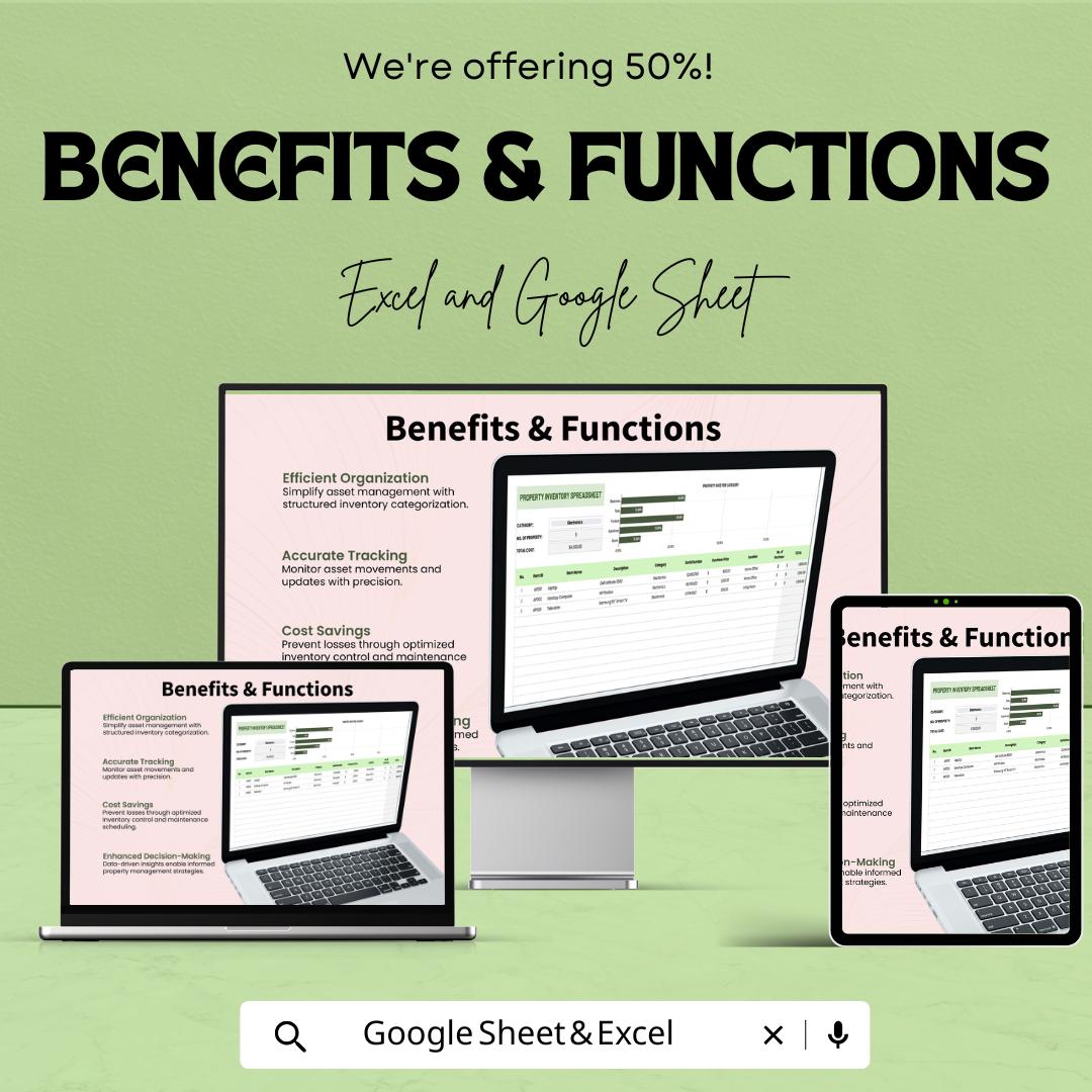 Property Inventory Spreadsheet Template | Asset Tracking Inventory Sheet | Excel & Google Sheets