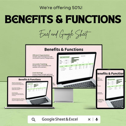 Property Inventory Spreadsheet Template | Asset Tracking Inventory Sheet | Excel & Google Sheets
