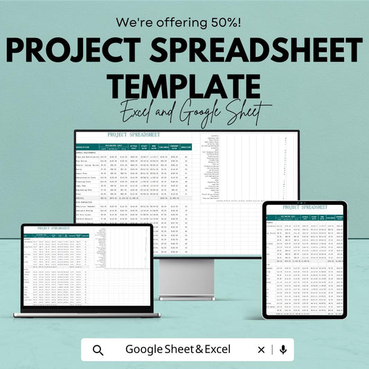 Project Spreadsheet Template | Project Management Tracker | Budget Planner | Task Tracker | Project Planning Spreadsheet