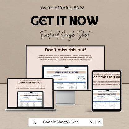 Interview Expense Tracker Template | Recruitment Cost Tracker | Hiring Budget Spreadsheet | HR Expense Planner | Hiring Management Tool