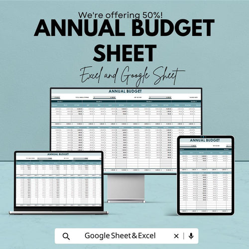 Annual Budget Sheet | Google Sheets & Excel Template | Yearly Financial Planner, Expense Tracker, Income Budget Spreadsheet