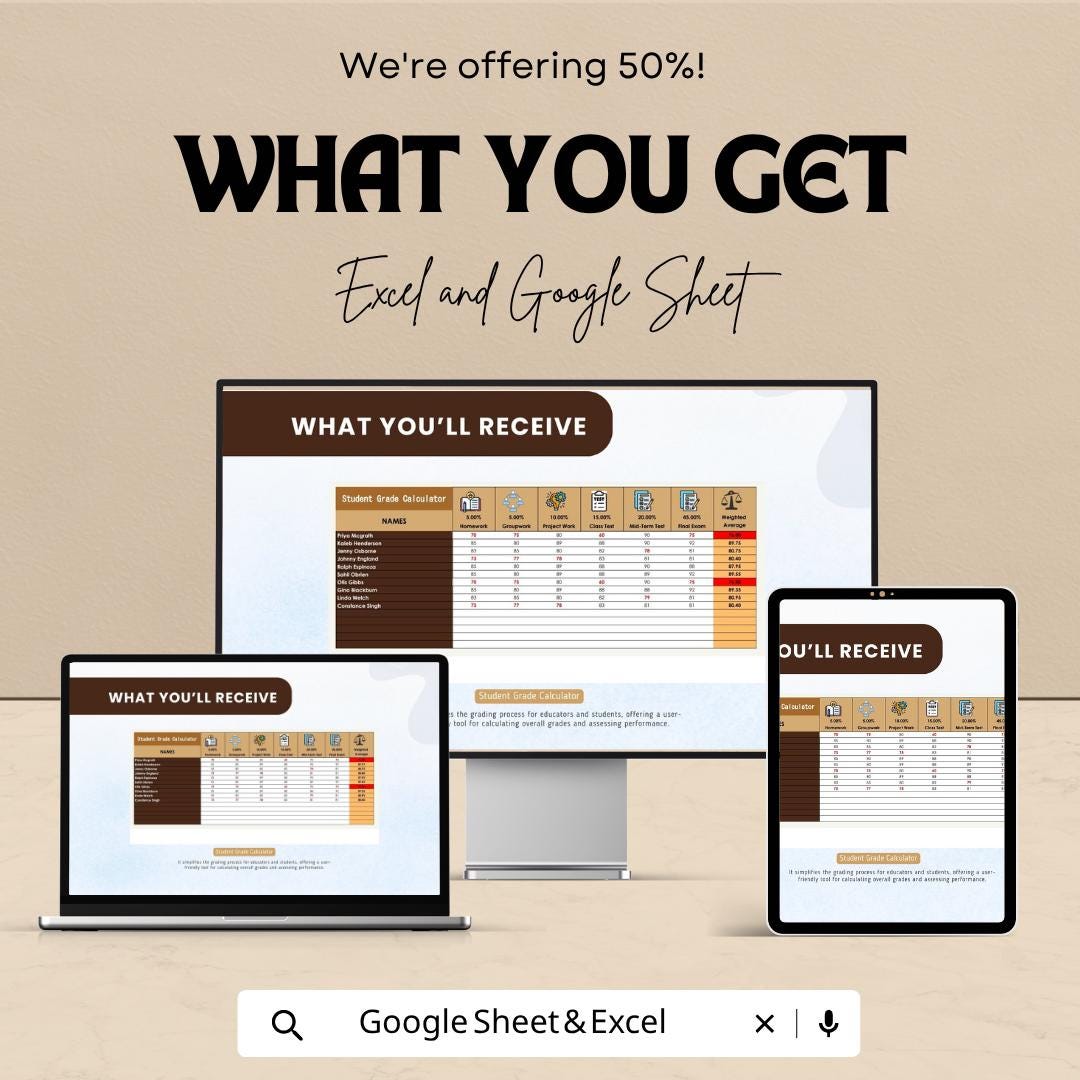 Student Grade Calculator Template | Grade Tracker Spreadsheet | GPA Calculator | Student Score Tracker