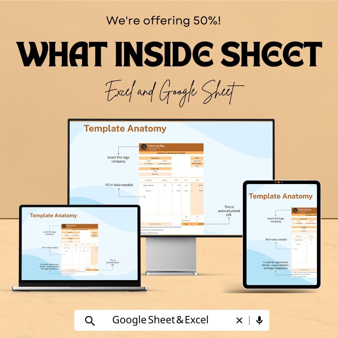Catering Services Quotation Template | Request for Quote | Google Sheets & Excel | Event Catering RFQ Form | Editable Catering Pricing Sheet