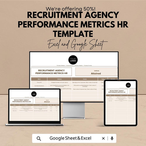 Recruitment Agency Performance Metrics HR Template , Recruitment KPI Tracker, HR Performance Dashboard, Hiring Metrics Spreadsheet