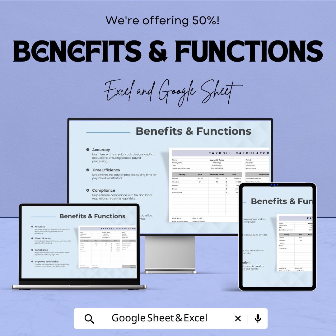 Payroll Calculator Sheet | Excel & Google Sheet | Calculate Earnings, Taxes, Deductions, and More | Easy-to-Use Payroll Management Template