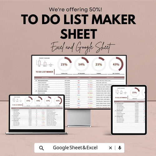 To Do List Maker Sheet - Google Sheets - Task Management Template - Productivity Tracker - Printable Planner - Goal Setting Organizer