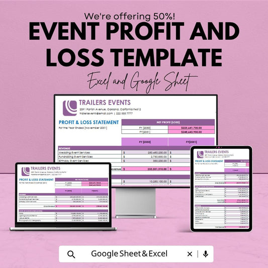 Event Profit and Loss Template | Profit and Loss Spreadsheet | Event Budget Tracker | Business Income Expense Sheet | Excel & Google Sheets