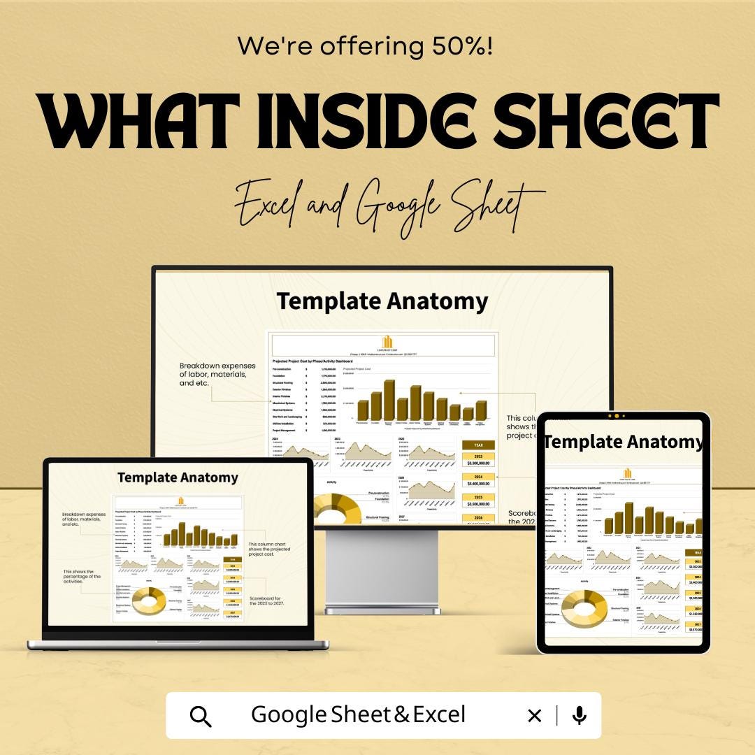 Projected Project Cost Tracker | Phase-Wise Budget Dashboard | Excel and Google Sheets | Construction & Project Expense Planner