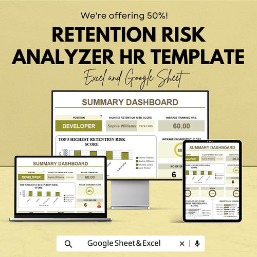 Retention Risk Analyzer HR Template | Employee Retention Dashboard for Excel and Google Sheets | HR Analytics & Risk Assessment Tool
