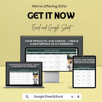 E-commerce Product Catalog Template | Product Inventory Sheet | Online Store Catalog | Excel & Google Sheets