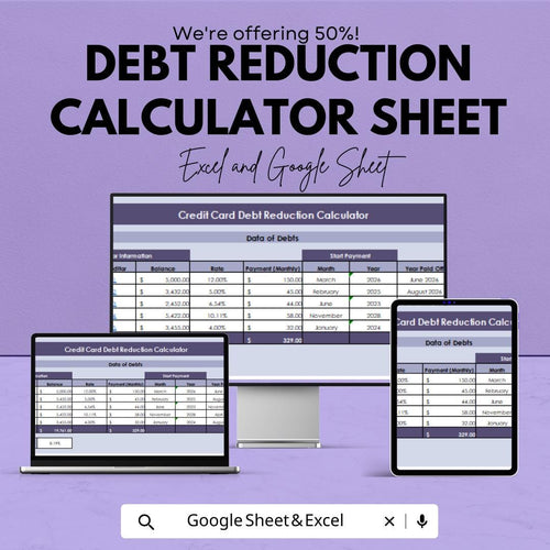 Debt Reduction Calculator Sheet | Excel & Google Sheet | Personal Finance Tracker | Debt Payoff Plan | Financial Freedom