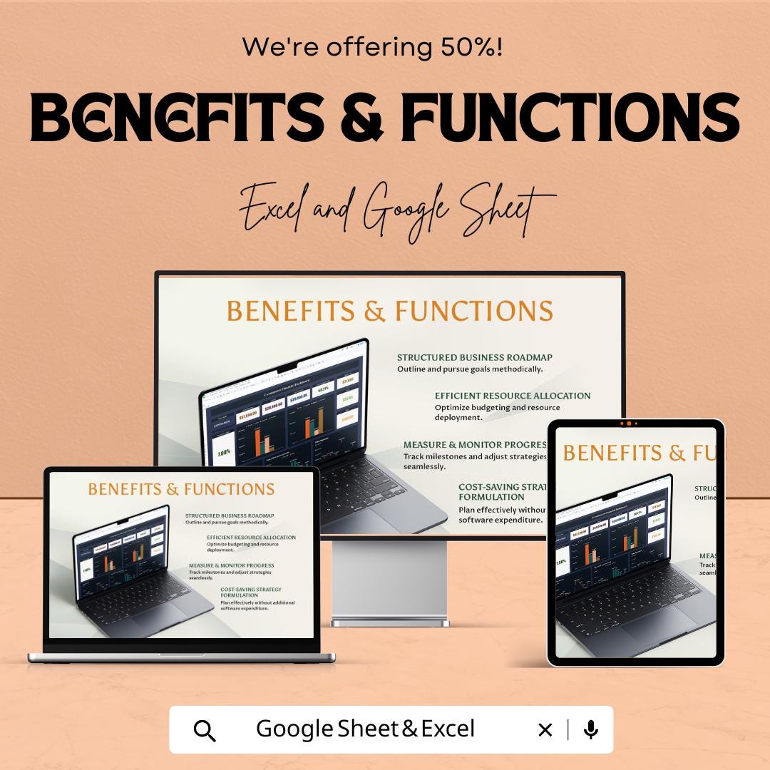 E-commerce Financial Dashboard - Excel and Google Sheet Template for Sales, Expenses, Profit Tracking & Budgeting - Instant Download