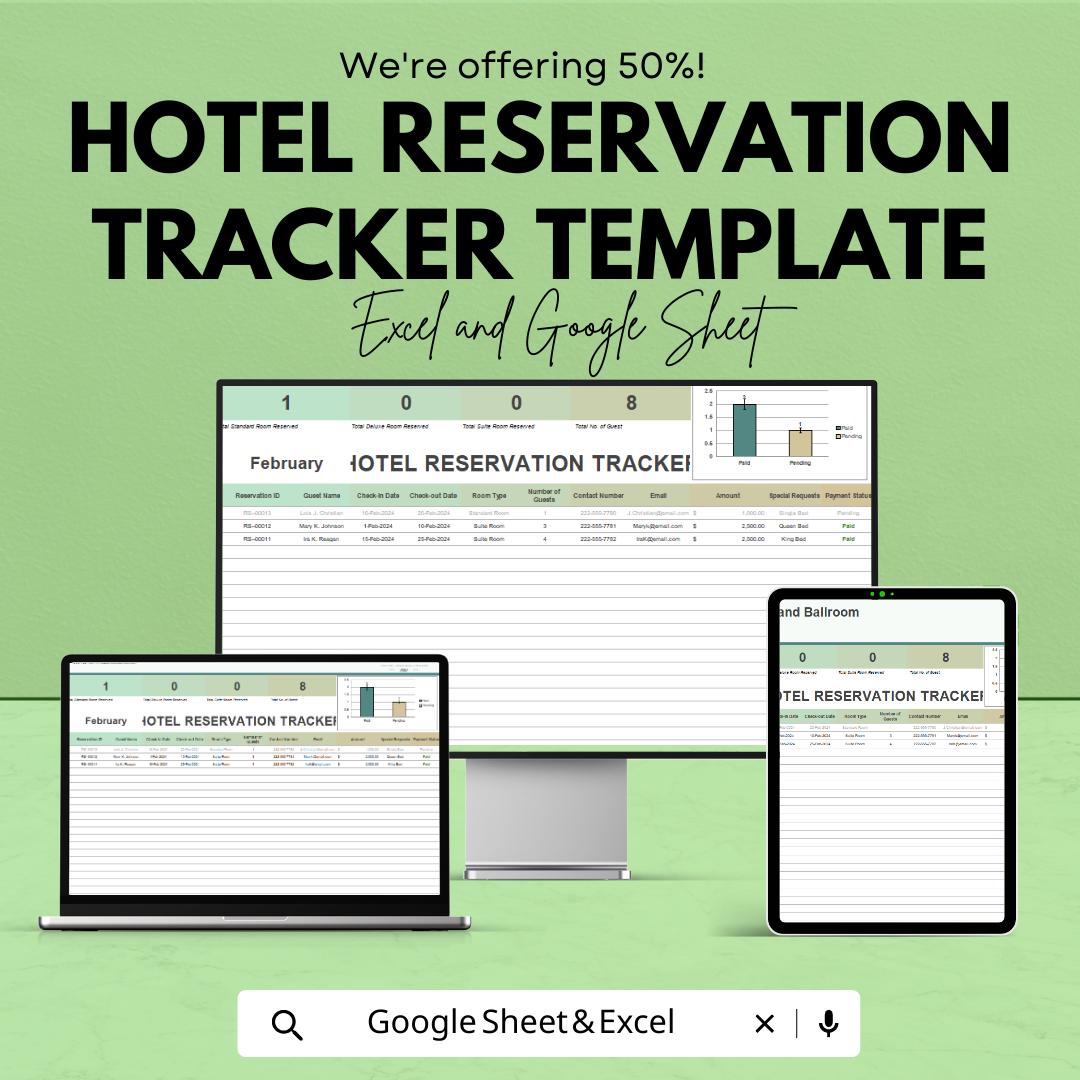 Hotel Reservation Tracker Template | Excel & Google Sheets | Booking Management Spreadsheet | Hotel Booking Log | Guest Reservation Tracker
