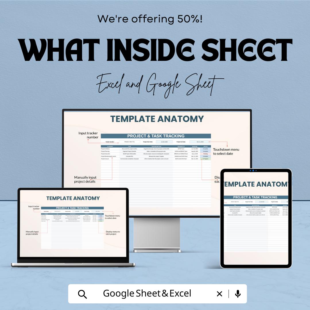 Project & Task Tracking Template, Project Management Spreadsheet, Task Manager, Team Task Tracker