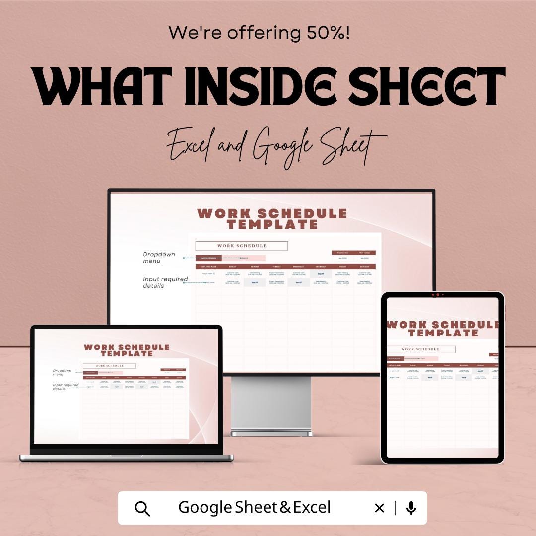 Work Schedule Template Excel Google Sheets | Employee Schedule Template | Weekly Work Schedule | Staff Planner Spreadsheet | Shift Schedule