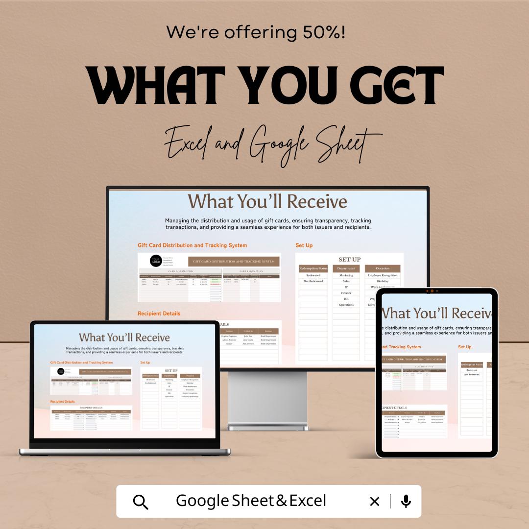 Gift Card Distribution & Tracking System HR Template | Excel and Google Sheets | Employee Rewards and Incentive Tracker