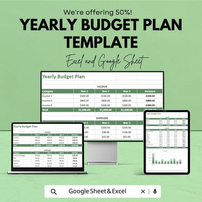 Yearly Budget Plan Template | Annual Budget Spreadsheet | Personal Finance Tracker | Excel & Google Sheets | Yearly Expense Planner