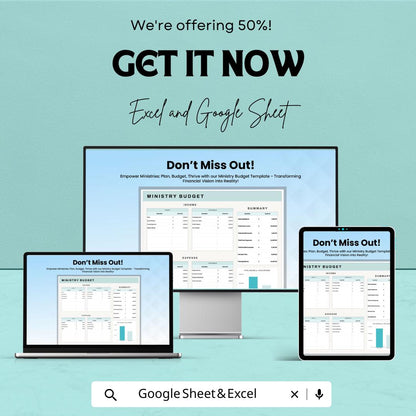 Ministry Budget Sheet | Church and Nonprofit Financial Planner | Excel and Google Sheets | Income and Expense Tracker | Instant Download